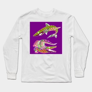 shark and alligator ecopop wild animals art Long Sleeve T-Shirt